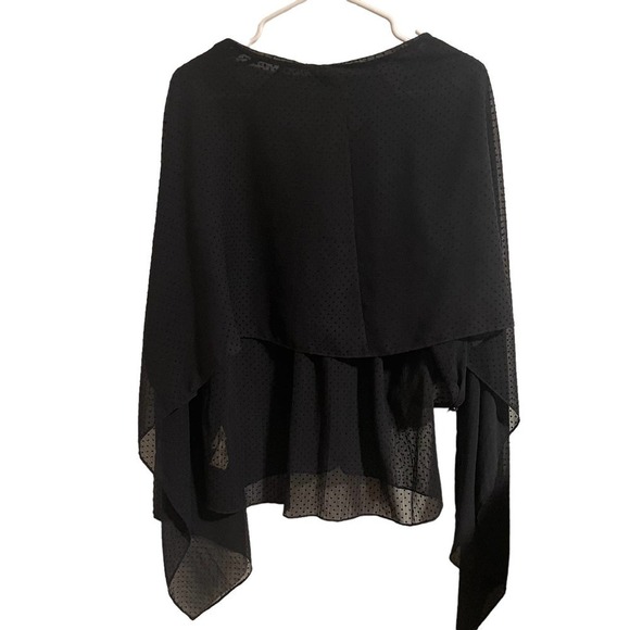 FOSSIL All Black Swiss Dot Semi Sheer Top w/Cape Sleeve - Picture 8 of 8